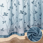 HOMEIDEAS Cyan Blue Sheer Curtains 52 X 63 Inches Length 2 Panels Embroidered - Image 3
