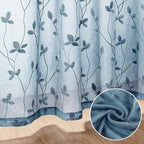 HOMEIDEAS Cyan Blue Sheer Curtains 52 X 96 Inches Length 2 Panels Embroidered - Image 3
