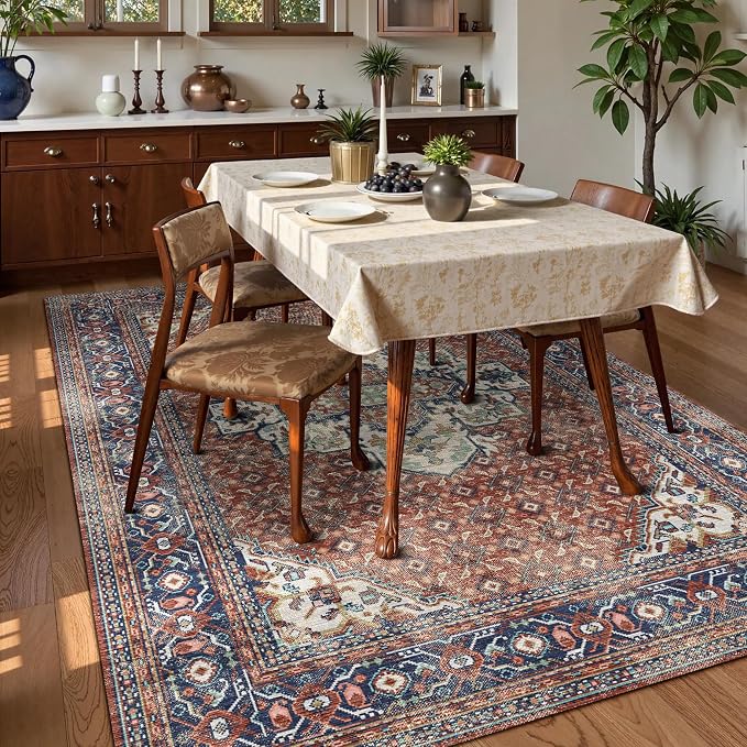 Washable Area Rug 9' x 12' Vintage Traditional Persian Mat - Image 3