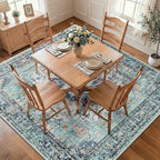 Area Rugs Square 8ft Washable Non-Slip, Floral Vintage Distress Print Pattern - Image 2