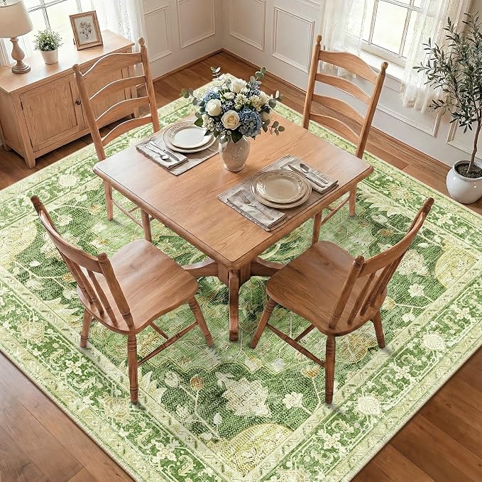 RELEANY Area Rugs Square 7ft Washable Non-Slip, Floral Vintage Distress Print by RELEANY