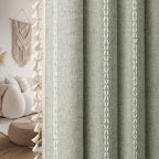 Boho Blackout Curtains 90 Inches Long Sage Green Linen Blend 2 Panels - Image 9