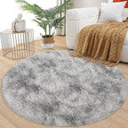 4x4 ft Tie Dye Grey Round Rug for Bedroom Room Fluffy Circle Rug Furry Carpet - Image 3