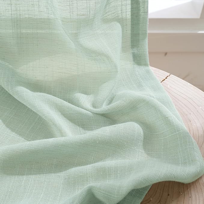 BGment Light Green Linen Semi Sheer Curtains 45 Inch Length - Image 7