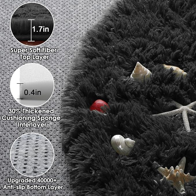 ONASAR Black Round Area Rugs 5ft, Soft Bedroom Circle Rug Floor Mats - Image 2