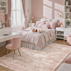 5x7 Area Rugs Pink Low Pile Indoor Washable Trendy Faded Style Rugs - Image 8