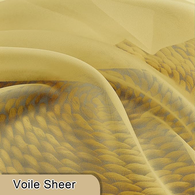 Lecloud Yellow Sheer Curtains 72 Inches Long 2 Panels, Light Filtering Voile - Image 8