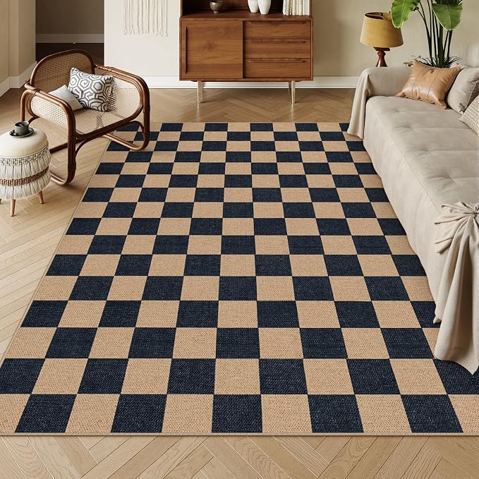 Lahome Colette Checkered Easy Jute Carpet, Washable Area Rug 6x9 Neutral by Lahome