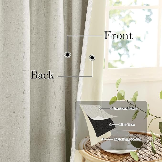 RYB HOME Blackout Curtains 108 inches Long, Thermal Insulated Natural Linen - Image 3