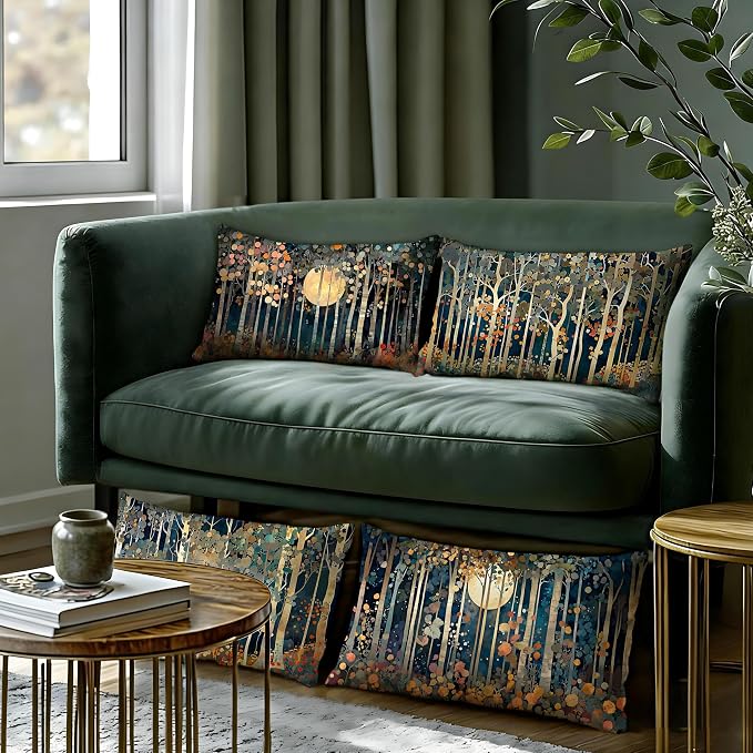 Rustic William Morris Inspired Forest Moon Decor Pillow Covers 12x20 Set of 4 - Image 6