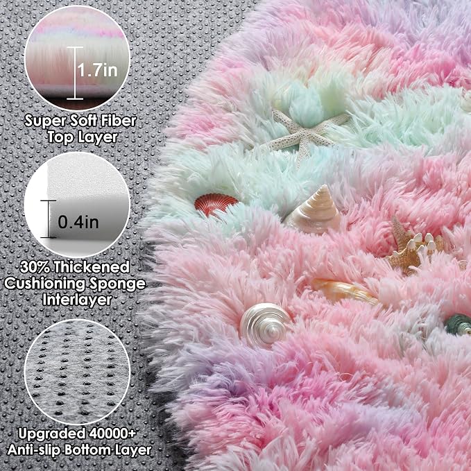 ONASAR Rainbow Round Area Rug 4ft, Soft Bedroom Circle Rugs Mats - Image 2