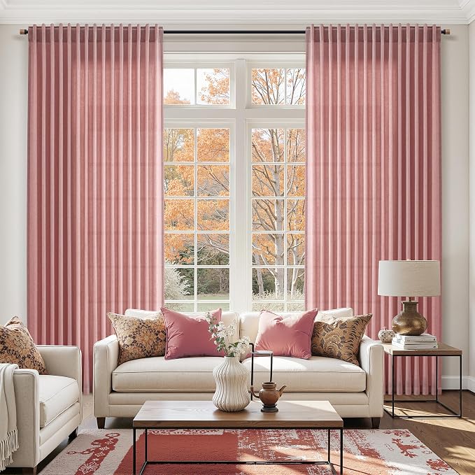 Canyon Rose Linen Curtains for Living Room 126 Inches Long Light Filtering Semi - Image 6