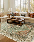 RELEANY Area Rugs 7'x9' Washable Non-Slip, Floral Vintage Distress Print by RELEANY