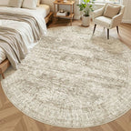 9x9 Brown Round Rug 9ft Living Room Circle Rug Vintage Round Area Rug Non Slip - Image 4