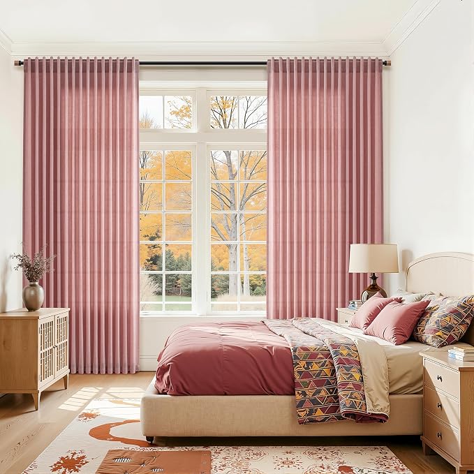Canyon Rose Linen Curtains for Living Room 126 Inches Long Light Filtering Semi - Image 7