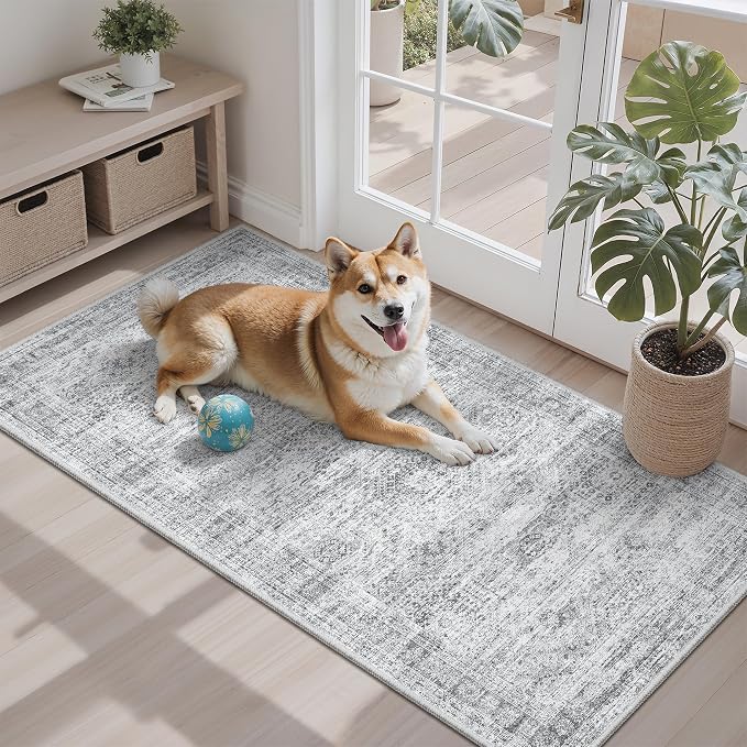 2x4 Washable Rugs for Kitchen, Powder Room Small Area Rug Non-Slip Vintage Low by Soalmost