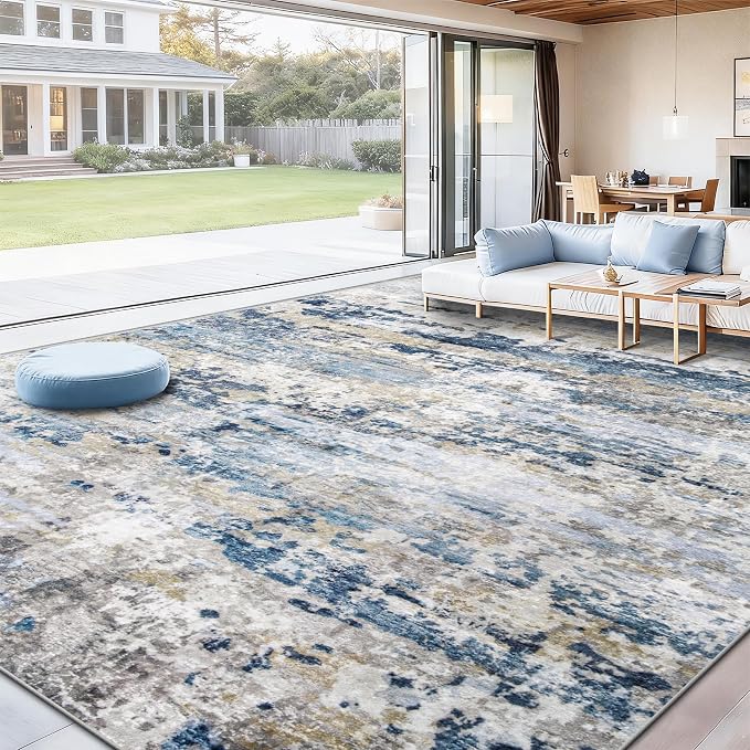 Area Rugs 10x14 Living Room: Washable Rug Modern Abstract Neutral Soft Non-Slip - Image 7
