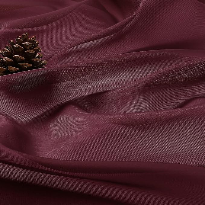 OVZME Burgundy Sheer Curtains 108 Inches Long 2 Panels Set, 59 Inch Extra Wide - Image 5