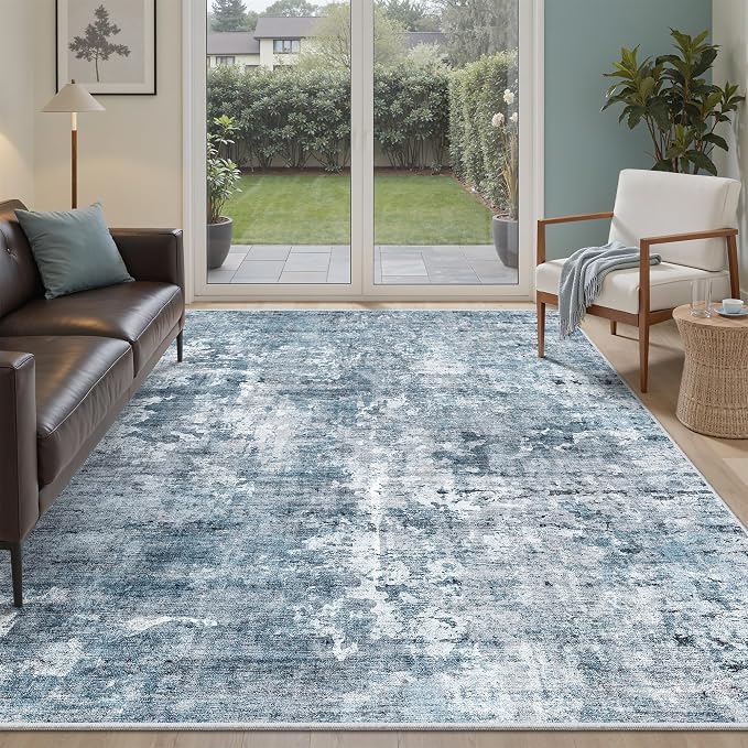 Area Rug 6x9 Abstract Rugs for Living Room 6 x 9 Washable Rugs Blue Non Slip by Soalmost