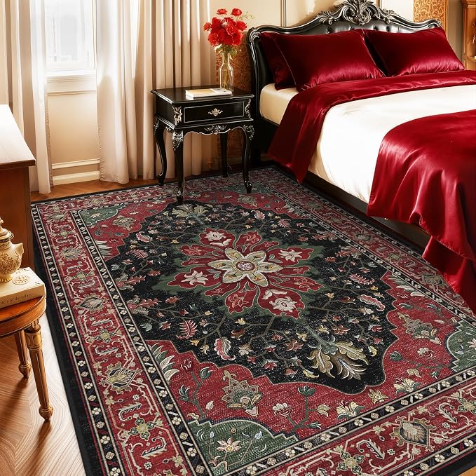 Area Rugs 5'x7' Washable Non-Slip, Floral Vintage Distress Print Pattern - Image 3