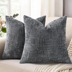 decorUhome Dark Grey Chenille Throw Pillow Covers 18x18 Set of 2 Textured Soft by decorUhome