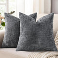 decorUhome Dark Grey Chenille Euro Sham Throw Pillow Covers 26x26 Set of 2 by decorUhome