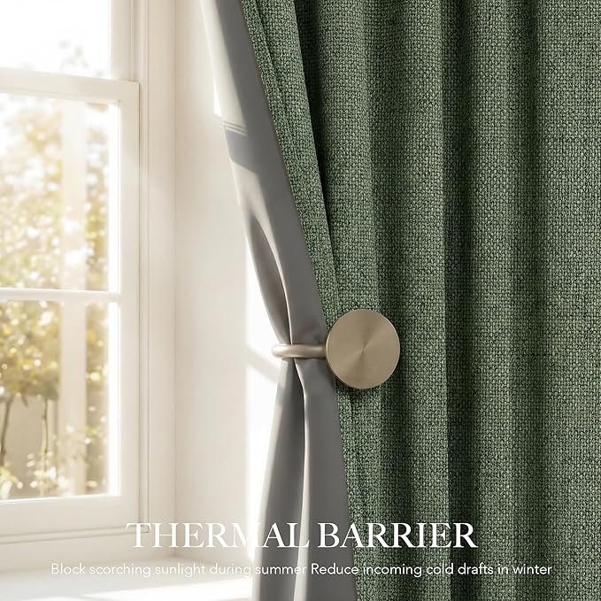 RYB HOME Olive Green 100% Blackout Linen Curtains 90 inches Long, Luxury - Image 5