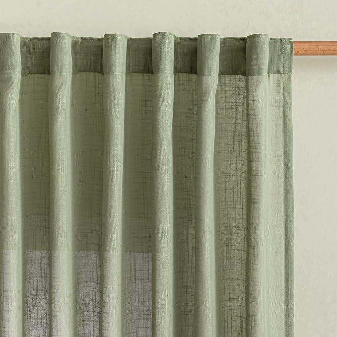 MYSKY HOME Sage Green Sheer Curtains 63 inch Length Semi Sheer Curtains - Image 3