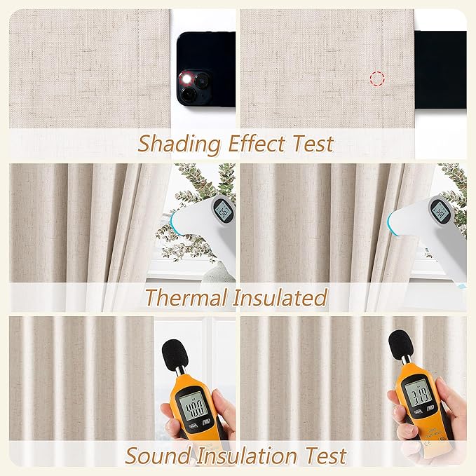 Guken 100% Blackout Linen Curtains 144 Inch Length 2 Panels Set - Image 4