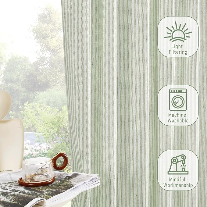 RYB HOME Sage Green Linen Kitchen Cafe Curtains 24 inch Length, Farmhouse - Image 4