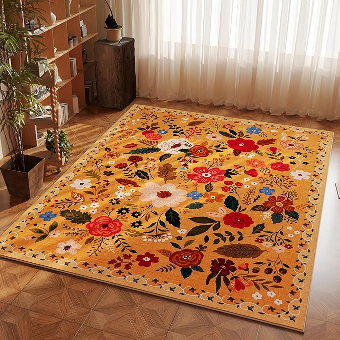 Rugcomf Bedroom Rug 3x5 Rug Washable Area Rug Non Slip Low Pile Boho Floral - Image 5