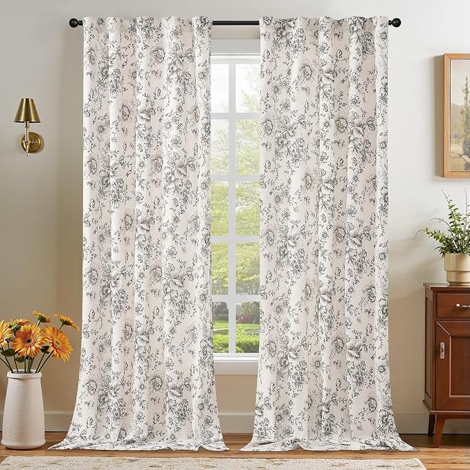 jinchan Linen Blend Curtain Floral Curtains - Image 6