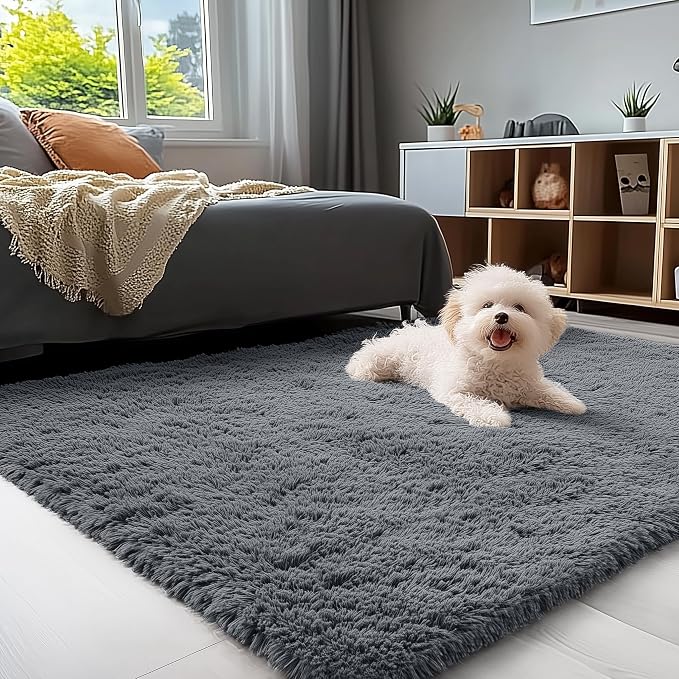OLANLY 4x4 Machine Washable Accent Rug, Soft Fluffy Shaggy Area Rug by OLANLY