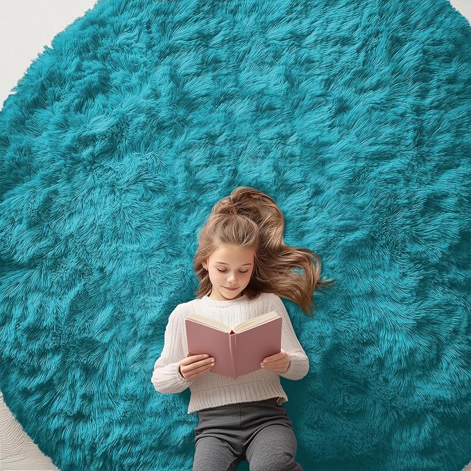 OLANLY Teal Round Rugs for Bedroom by OLANLY