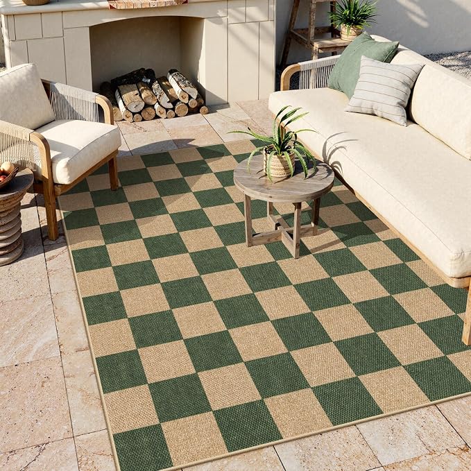 Lahome Checkered Easy Jute Dining Room Rug, 5x7 Indoor Outdoor Rugs - Image 2
