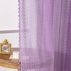 WAZZIO Boho Lace Curtains 84 Inches 2 Panel, Light Filtering Privacy Tassel & - Image 4