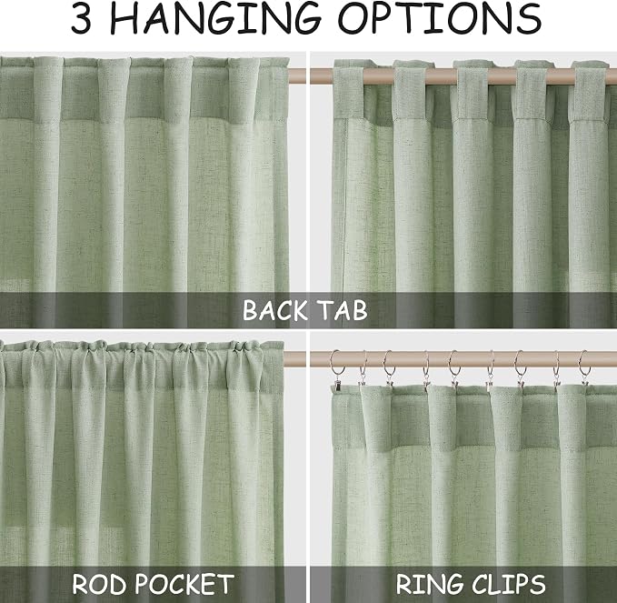 Nanspring Mist Sage Linen Curtains 84 Inch Length 2 Panels Set - Image 2