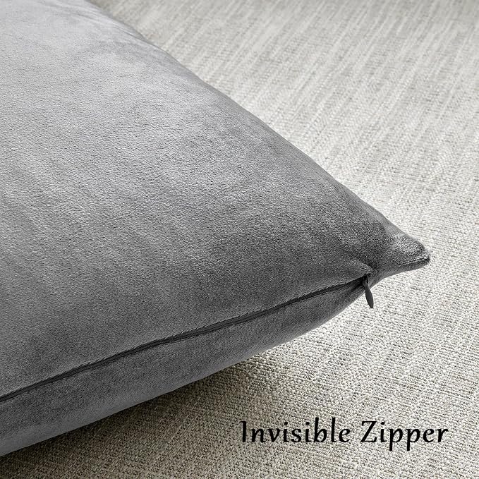 GIGIZAZA Velvet Dark Grey Throw Pillow Covers, 20x20 Square Pillow Covers Set - Image 5