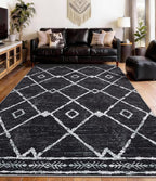 YIHOUSE Moroccan Rugs for Living Room, 6x9 Black and White Aztec Area Rug by YIHOUSE