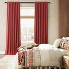 Guken Red 100% Blackout Linen Curtains 72 Inch Length 2 Panels Set - Image 8