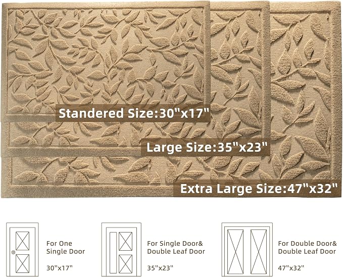 Beige Leaves Outdoor Indoor Entrance Door mat, Absorbent Durable Heavy Duty - Image 3