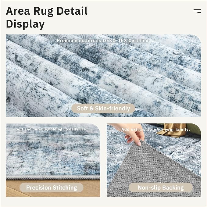 Abstract Rug 8x10 Large Living Room Rugs Neutral Modern Washable Area Rugs - Image 6