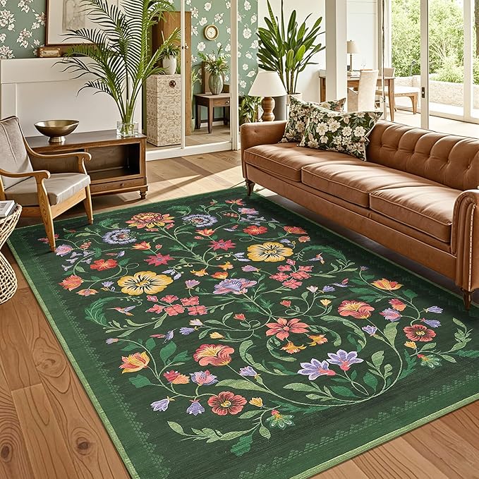 Washable Rug 9x12 Area Rugs for Living Room, Protea Floral Rug for Bedroom - Image 8