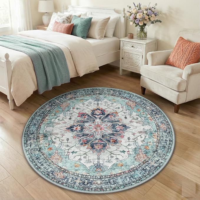RELEANY Area Rugs 4ft Washable Non-Slip, Floral Vintage Distress Print Pattern - Image 3