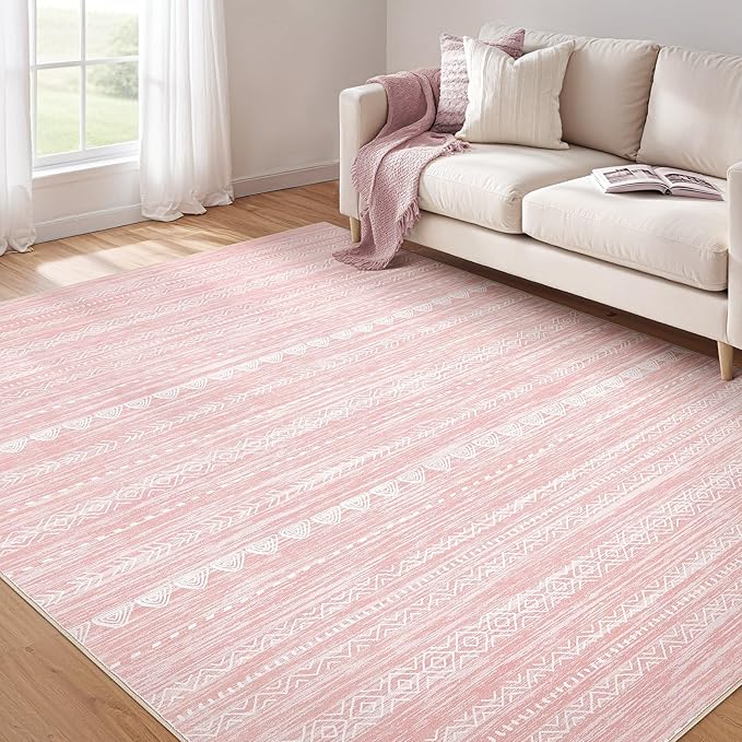 Nakagishi Pink Rugs for Bedroom Girls: 8x10 Washable Boho Large Neutral Cute by NakagishiAreaRug