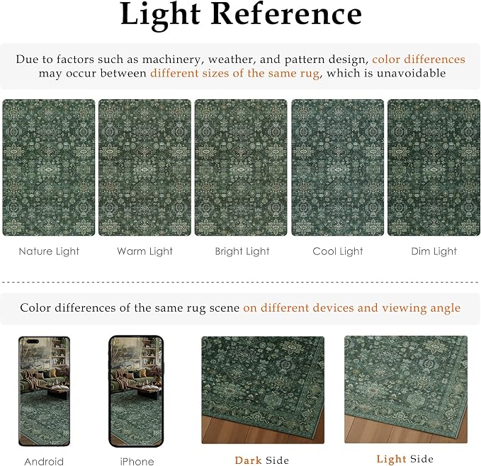 6x9 Washable Area Rug for Living Room Bedroom Vintage Green Carpet Soft Low - Image 6
