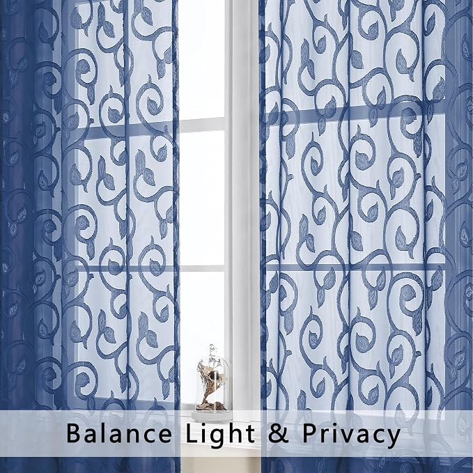 OWENIE Furman Sheer Curtains 72 inches Long 2 Panels Set, Light Filtering Top - Image 2