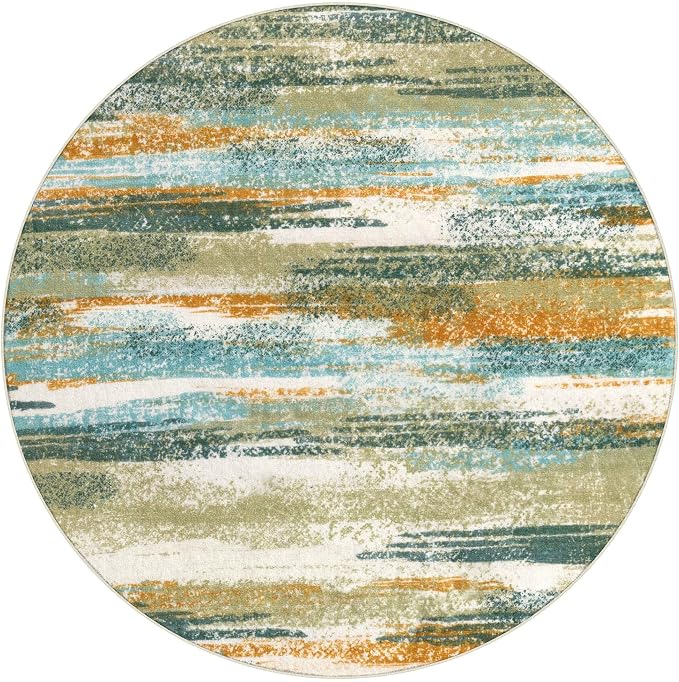 Lansny Modern Abstract Round Rug 3Ft, Circular Entryway Rug Thin Print Faux - Image 9