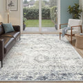 5x7 Area Rugs Blue Ivory Low Pile Indoor Washable Trendy Faded Style Rugs by Soalmost