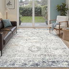 5x7 Area Rugs Blue Ivory Low Pile Indoor Washable Trendy Faded Style Rugs by Soalmost